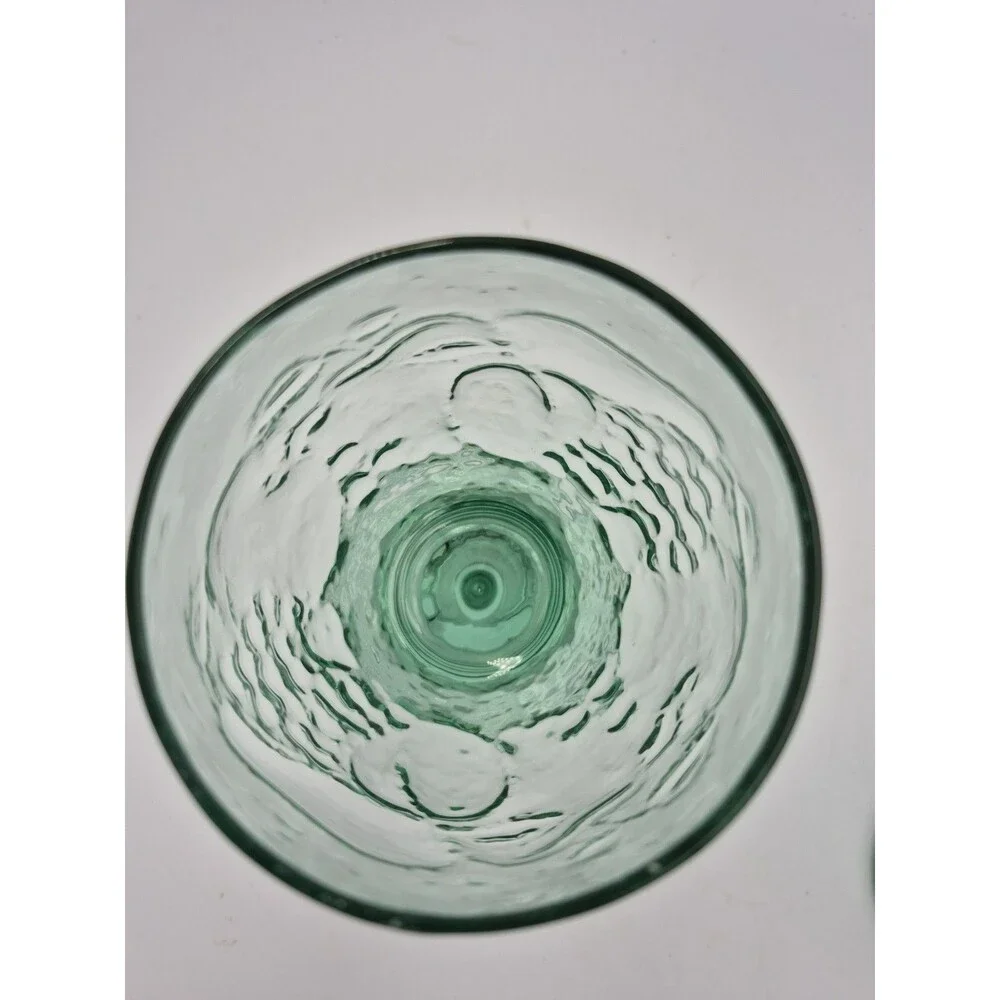 Set of 2 VTG Libbey Glass Orchard Fruit Pattern Green Tinted Footed Goblets 7